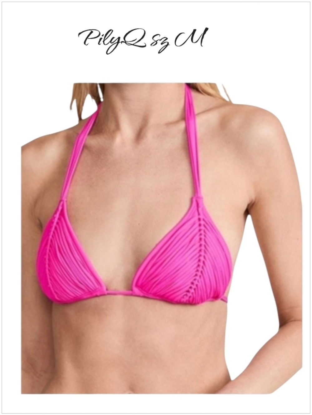 NWT PQ Swim Isla Macrame Triangle Bikini Top Pink sz M